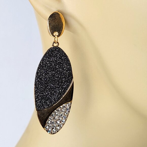 Sparkling Gold and Black Earrings - Picture 2 of 8